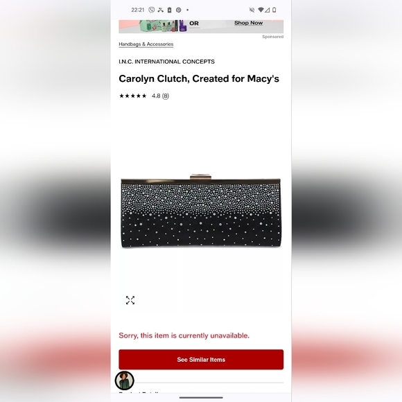 INC International Concepts Carolyn Ombre Clutch Silver Chain Shoulder Rhinestone - Picture 12 of 13